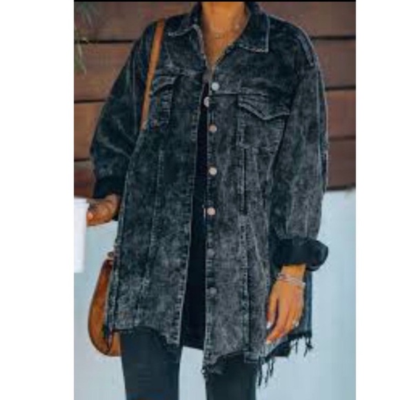 Corduroy distressed hem oversized jacket size S boxy oversized gray black - Picture 2 of 12